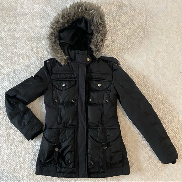 Miss Sixty Down & Faux Fur Trim Utility Winter Jacket Parka Anorak Coat XS - Picture 2 of 15